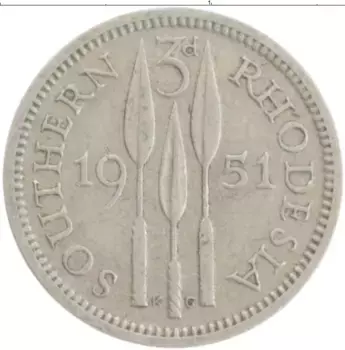 Монета 3 пенса Родезии 1951 года Медно-никель Георг VI