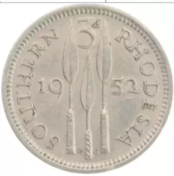 Монета 3 пенса Родезии 1952 года Медно-никель Георг VI