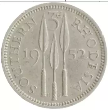 Монета 3 пенса Родезии 1952 года Медно-никель Георг VI