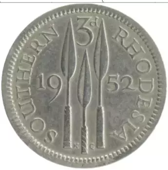 Монета 3 пенса Родезии 1952 года Медно-никель Георг VI