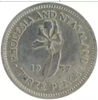 Монета 3 пенса Родезии 1957 года Медно-никель Елизавета II