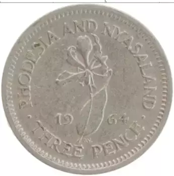 Монета 3 пенса Родезии 1964 года Медно-никель Елизавета II