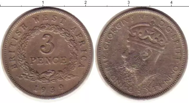 Монета 3 пенса Западной Африки 1939 года Медно-никель Георг VI