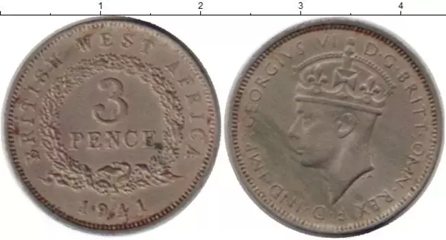 Монета 3 пенса Западной Африки 1941 года Медно-никель Георг VI