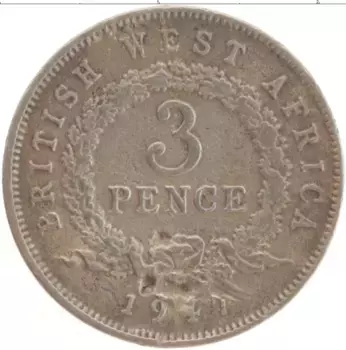 Монета 3 пенса Западной Африки 1947 года Медно-никель Георг VI