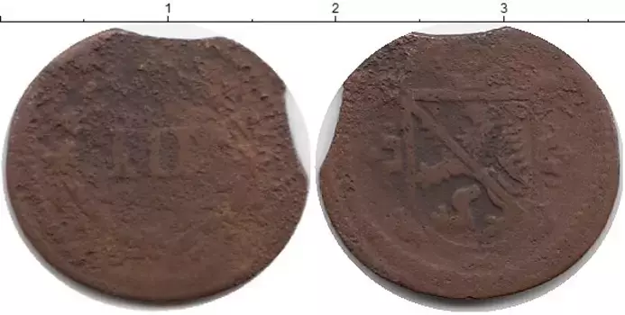 Монета 3 пфеннига Германии 1615 года Медь