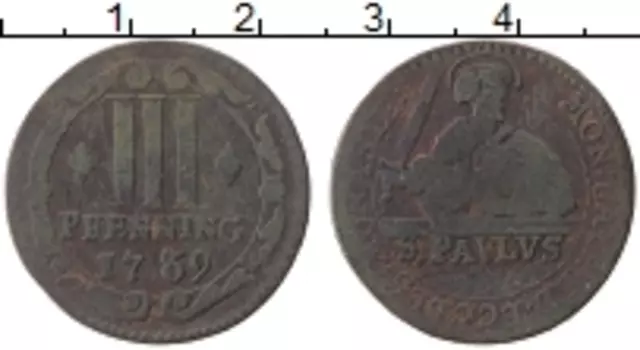 Монета 3 пфеннига Мюнстера 1739 года Медь