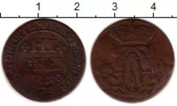 Монета 3 пфеннига Мюнстера 1740 года Медь Клемент Август