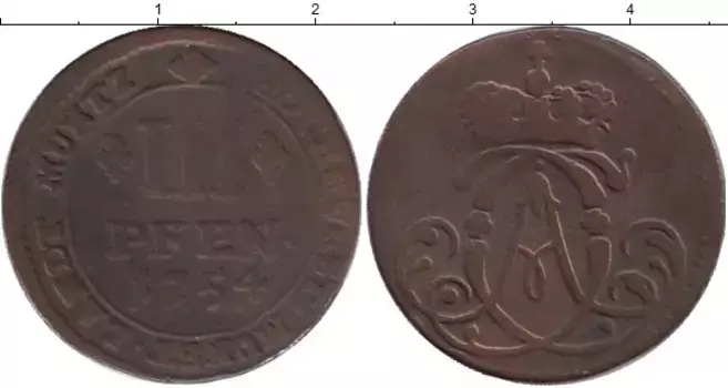 Монета 3 пфеннига Мюнстера 1754 года Медь