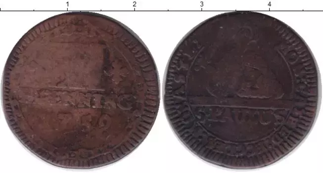 Монета 3 пфеннига Мюнстера 1759 года Медь