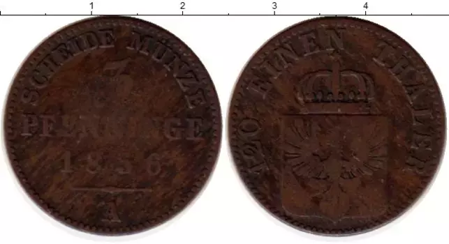 Монета 3 пфеннига Пруссии 1856 года Медь А