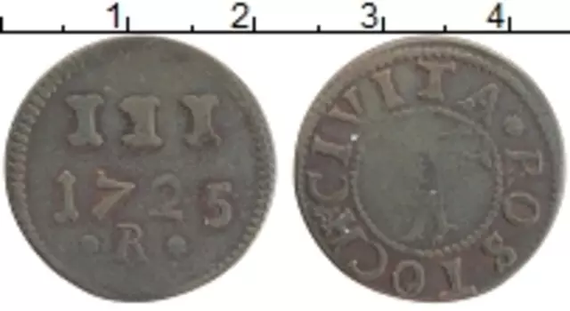 Монета 3 пфеннига Ростока 1725 года Медь R