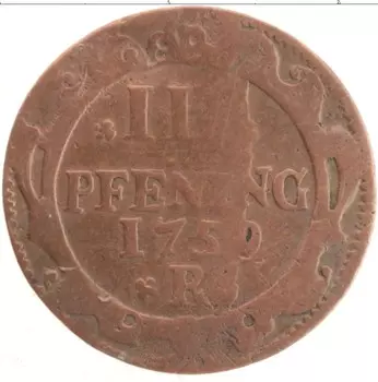 Монета 3 пфеннига Ростока 1750 года Медь R