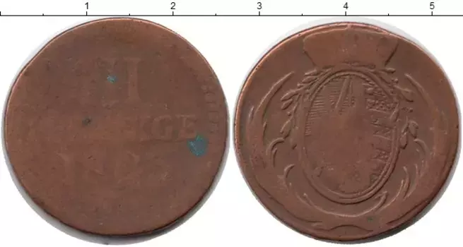 Монета 3 пфеннига Саксонии 1805 года Медь