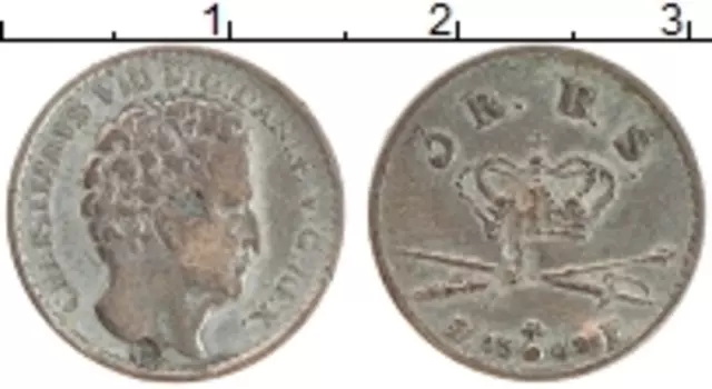 Монета 3 ригсбанкскиллинга Дании 1842 года Серебро Кристиан VIII