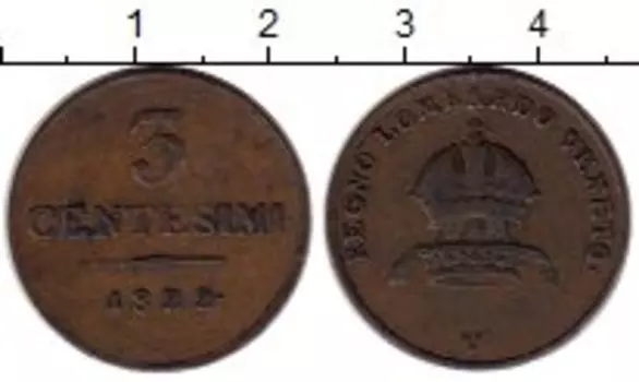 Монета 3 сентесимо Ломбардии 1822 года Медь м/д Венеция, Франц I