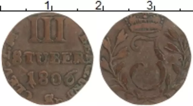 Монета 3 стюбера Берга 1806 года Медь Иохим Мюрат