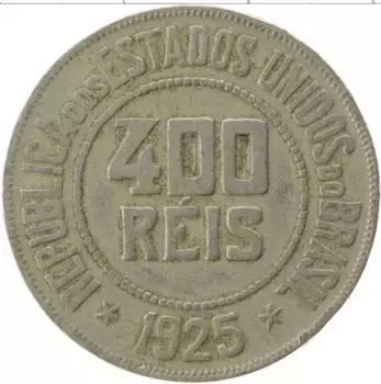 Монета 400 рейс Бразилии 1925 года Медно-никель