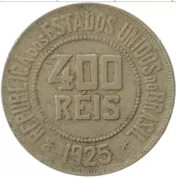 Монета 400 рейс Бразилии 1925 года Медно-никель