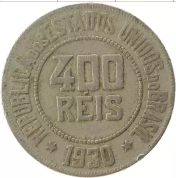Монета 400 рейс Бразилии 1930 года Медно-никель