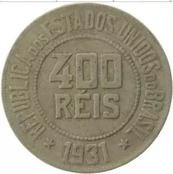 Монета 400 рейс Бразилии 1931 года Медно-никель