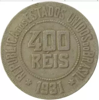 Монета 400 рейс Бразилии 1931 года Медно-никель