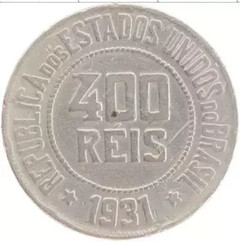 Монета 400 рейс Бразилии 1931 года Медно-никель
