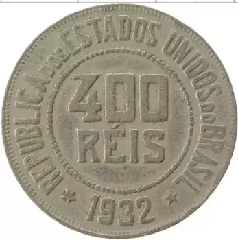 Монета 400 рейс Бразилии 1932 года Медно-никель