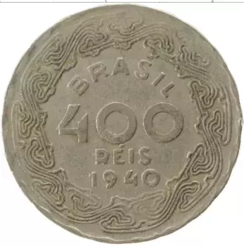 Монета 400 рейс Бразилии 1940 года Медно-никель Джетулио Варгаш