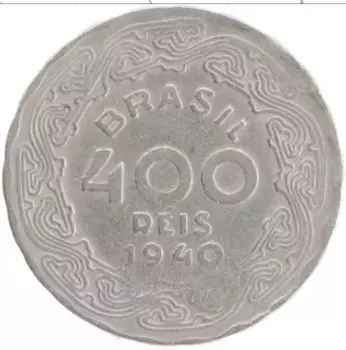 Монета 400 рейс Бразилии 1940 года Медно-никель Варгас