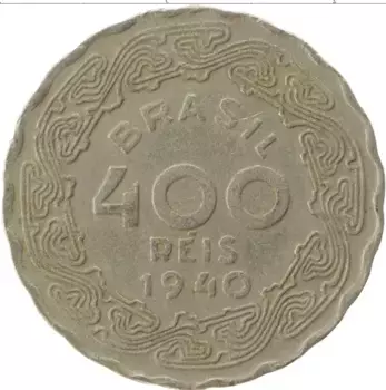 Монета 400 рейс Бразилии 1940 года Медно-никель Джетулио Варгаш