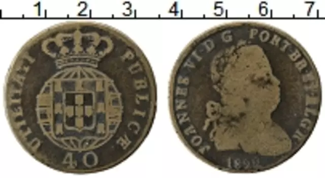 Монета 40 рейс Бразилии 1822 года Медь Жуан VI