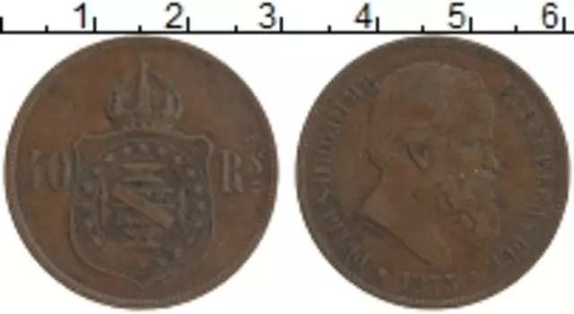 Монета 40 рейс Бразилии 1873 года Медь Петрус II