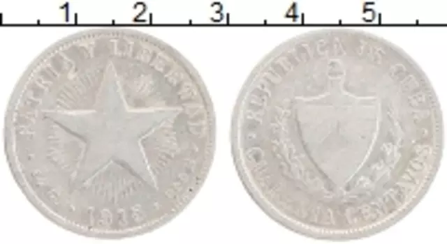 Монета 40 сентаво Кубы 1915 года Серебро