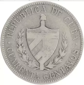 Монета 40 сентаво Кубы 1915 года Серебро