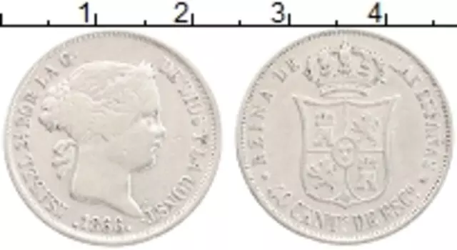 Монета 40 сентим Испании 1866 года Серебро Изабелла II