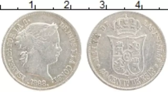 Монета 40 сентим Испании 1868 года Серебро Изабелла II