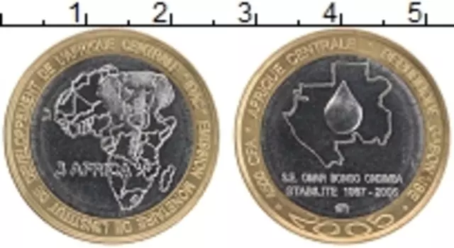 Монета 4500 франков Центральной Африки 2005 года Биметалл