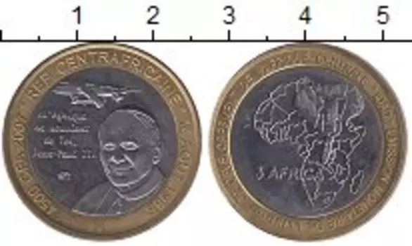 Монета 4500 франков Центральной Африки 2007 года Биметалл Визит Папы Римского в Африку 1985 г