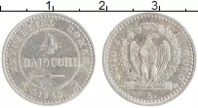 Монета 4 байоччи Италии 1849 года Серебро Вторая Римская Республика