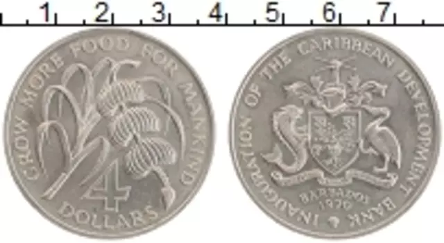 Монета 4 доллара Барбадоса 1970 года Медно-никель ФАО