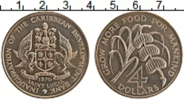 Монета 4 доллара Сент-Люсии 1970 года Медно-никель ФАО