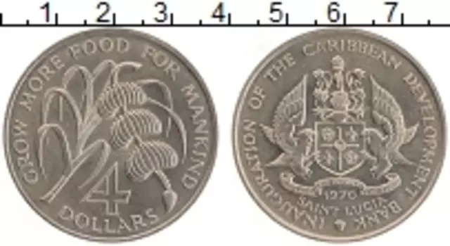 Монета 4 доллара Сент-Люсии 1970 года Медно-никель ФАО