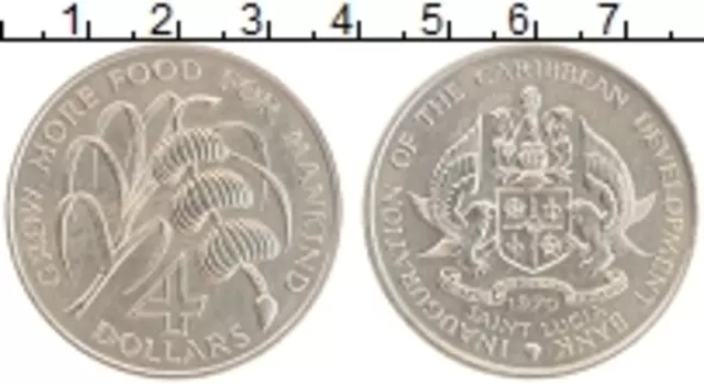 Монета 4 доллара Сент-Люсии 1970 года Медно-никель ФАО