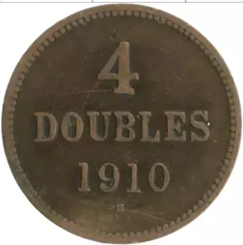Монета 4 дубля Гернси 1910 года Бронза