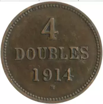 Монета 4 дубля Гернси 1914 года Бронза