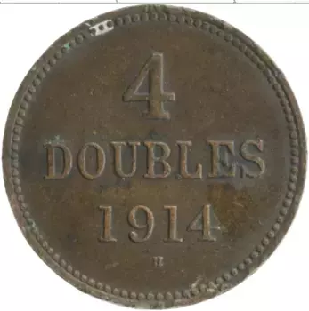 Монета 4 дубля Гернси 1914 года Бронза