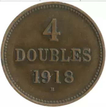 Монета 4 дубля Гернси 1918 года Бронза
