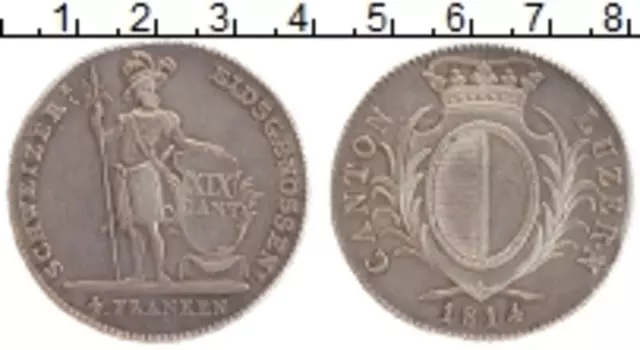 Монета 4 франка Швейцарии 1814 года Серебро Кантон Люцерн
