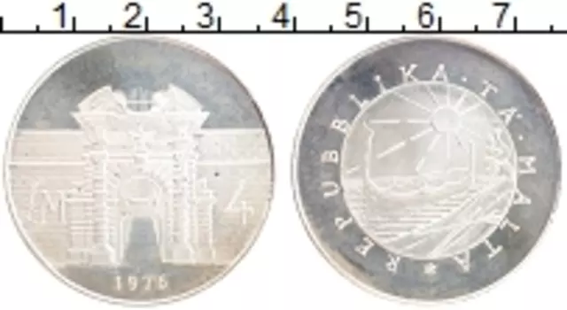 Монета 4 фунта Мальты 1976 года Серебро Ворота Форта Маноэль